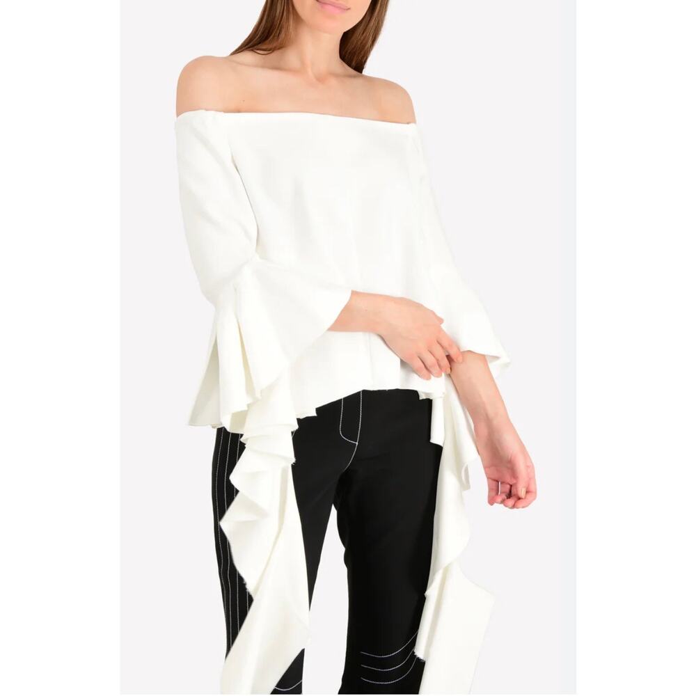 Ellery Delores Off-Shoulder Bell Sleeve Top in White 0